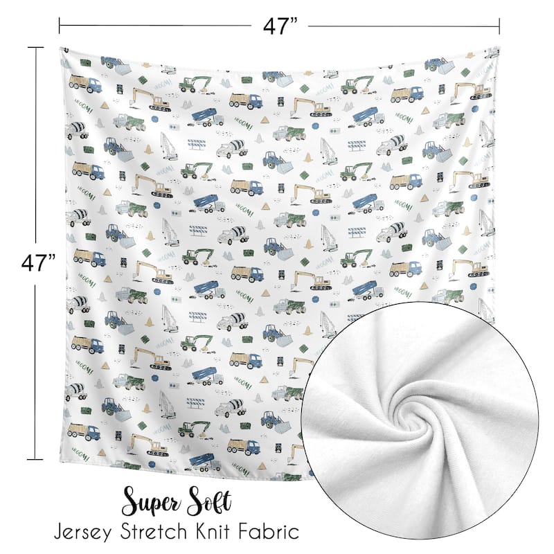 Sweet Jojo Designs Construction Truck Boy Baby Swaddle Receiving Blanket Grey Blue Green Transportation Vehicle Yellow and Black