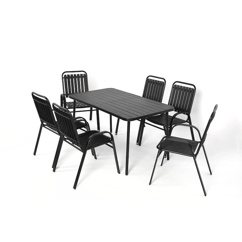 7 Pieces Patio Dining Set, Plastic chair and steel table Outdoor Set