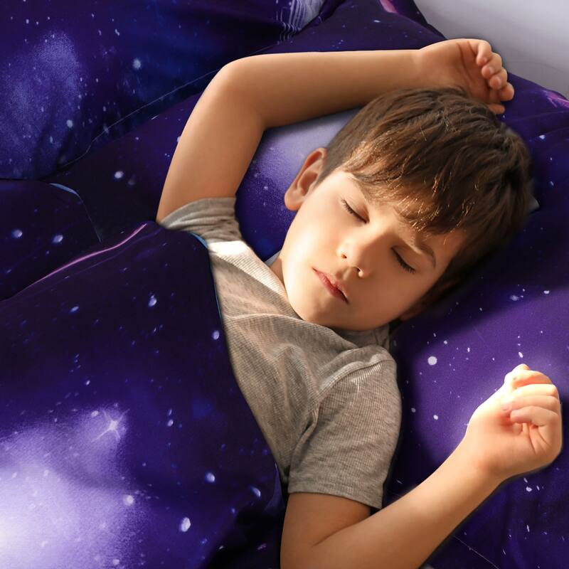 2 piece Galaxies Purple Comforter Duvet Cover Set Reversible Design
