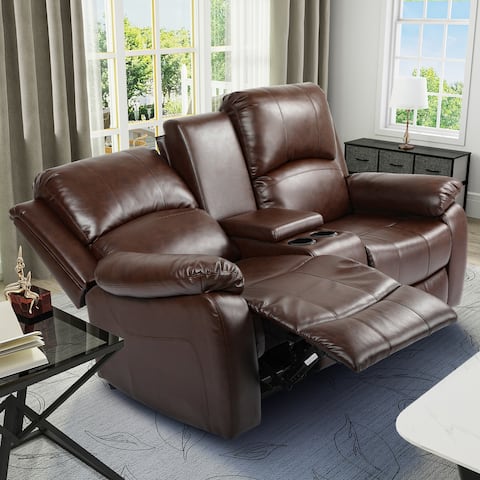 Loveseat Recliner Manual Double Sofa Loveseat Home Theater Seating with Storage Console Double Recliner RV Sofa