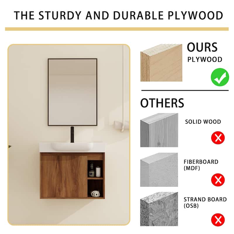 Malwee 24"/28" Floating Bathroom Vanity,Wall Mounted Bathroom Vanity with Ceramic Sink and Soft Close Door