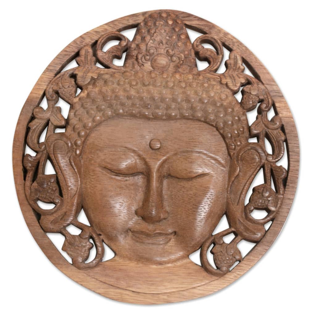 Novica Handmade Berry Buddha Wood Relief Panel