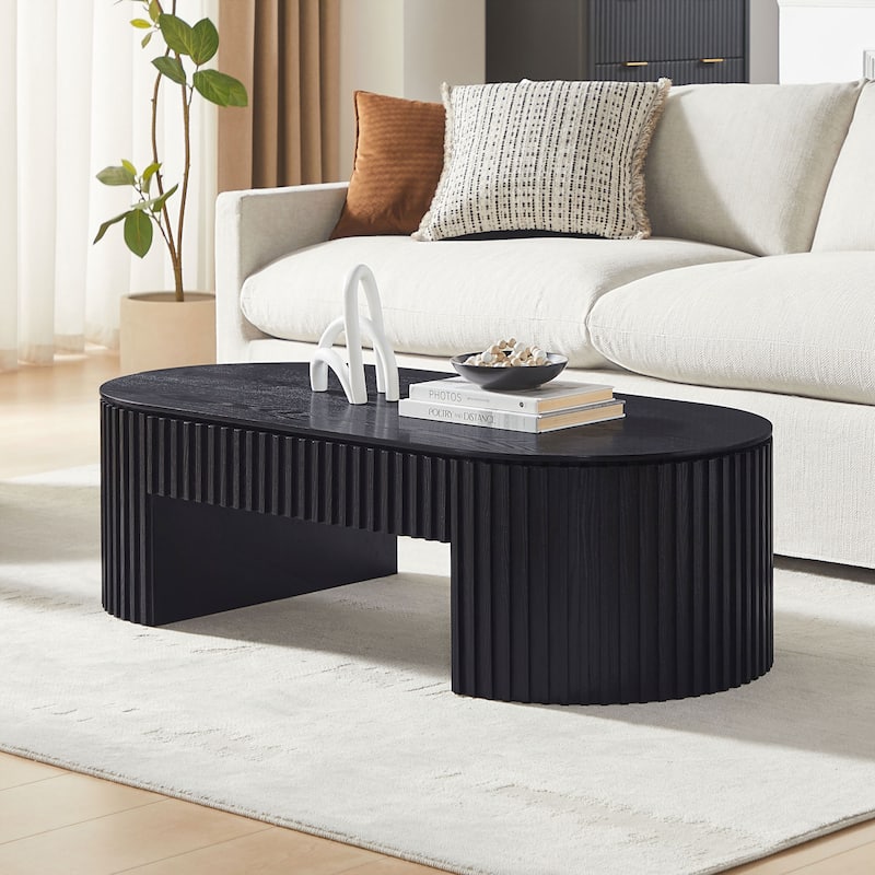 51.18'' Oval Wood Coffee Table With Drawer