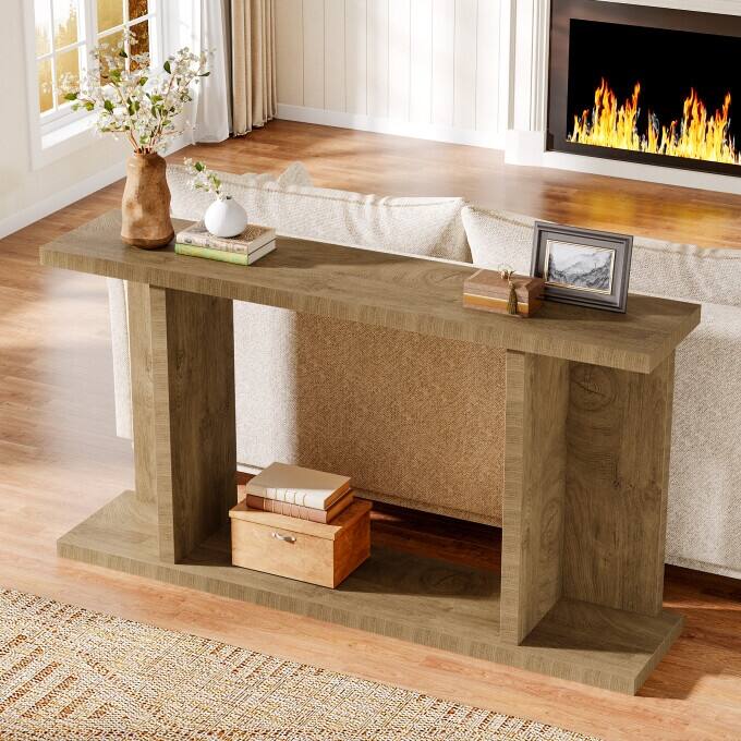 Farmhouse 55-Inch Wood Console Table for Hallway, Living Room, Foyer