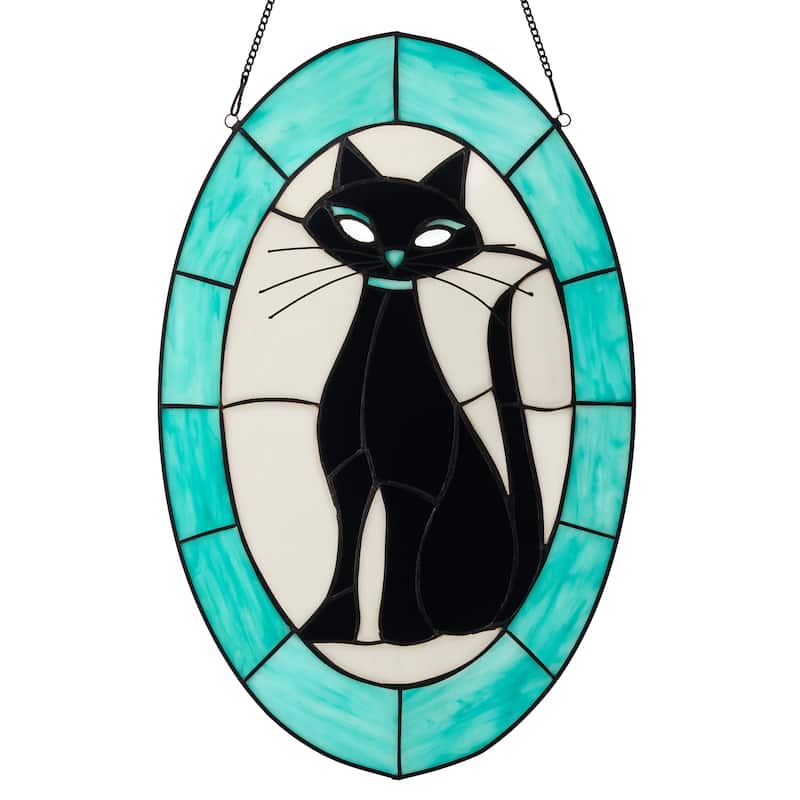 River of Goods 17-Inch Siamese Cat Stained Glass Window Panel - 11" x 0.25" x 17" - Multi