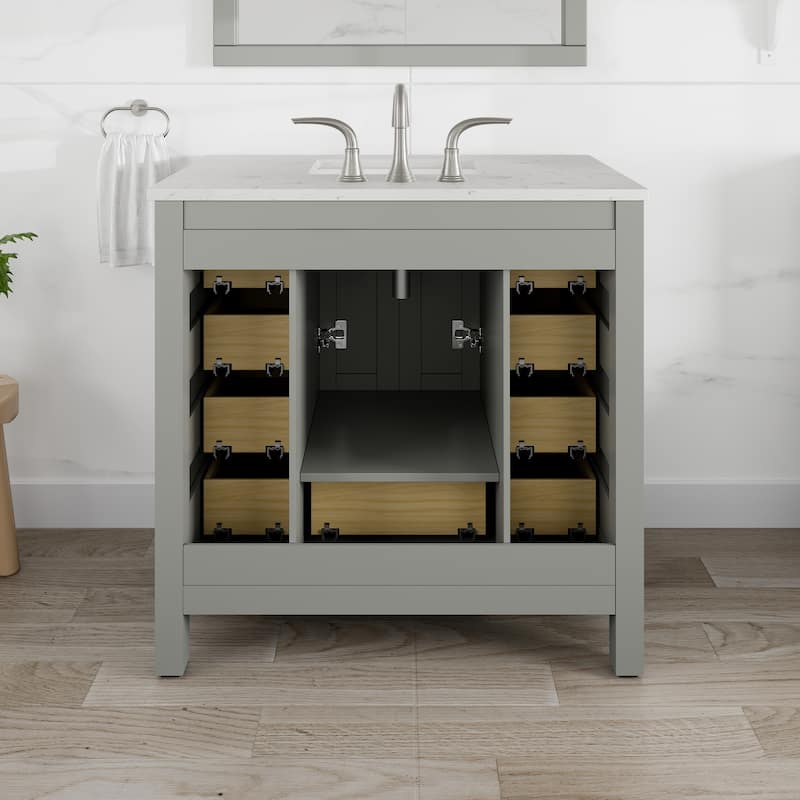 Eviva Hampton 36"W x 22"D Gray Vanity with White Carrara Quartz Vanity Top and Rectangular Undermount Bowl