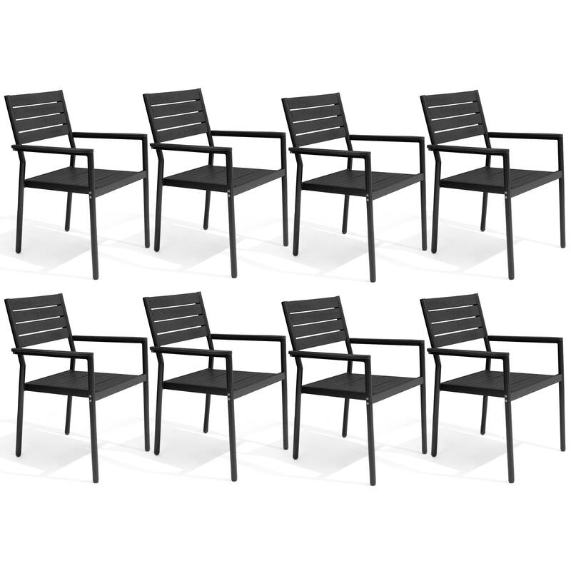 VredHom Outdoor Patio Aluminum Stackable Dining Chairs with Armrest - Black-8PC