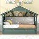 preview thumbnail 32 of 89, Twin Size House Bed Wood Slats Platform Bed Creativity Kids Bed Frame with Skylight, Storage Shelf, Trundle Bed Green - Twin
