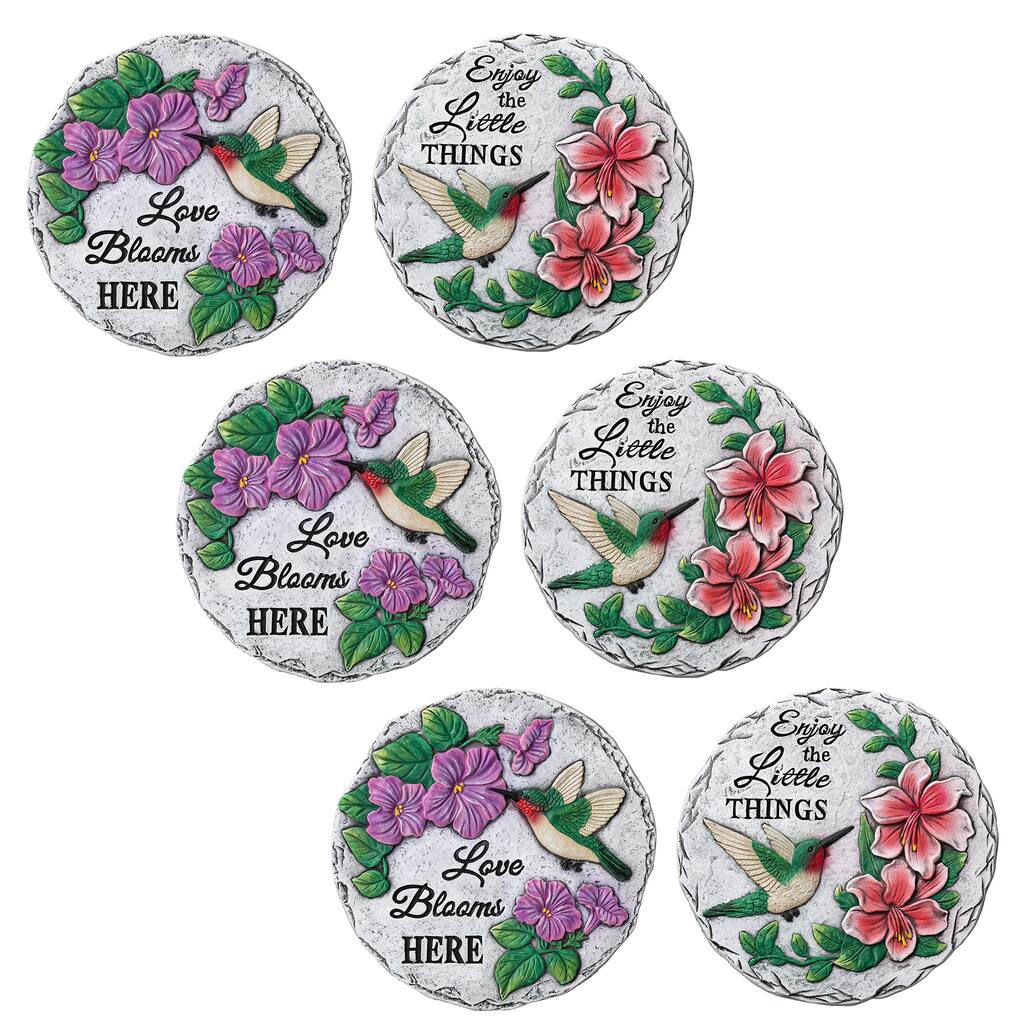 Glitzhome 6-Piece Hummingbird and Flower Pathway Cement Stepping Stones - 10 in