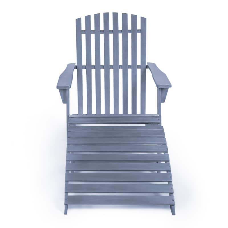 Shoreham 2-Piece Traditional Rustic Acacia Wood Adirondack Chair with Detachable Ottoman, by JONATHAN Y - Cashmere Blue