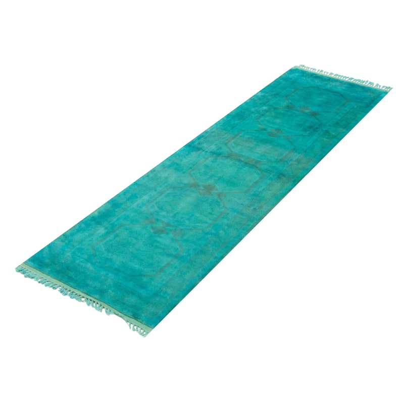 ECARPETGALLERY Hand-knotted Color Transition Teal Wool Rug - 2'8 x 9'0