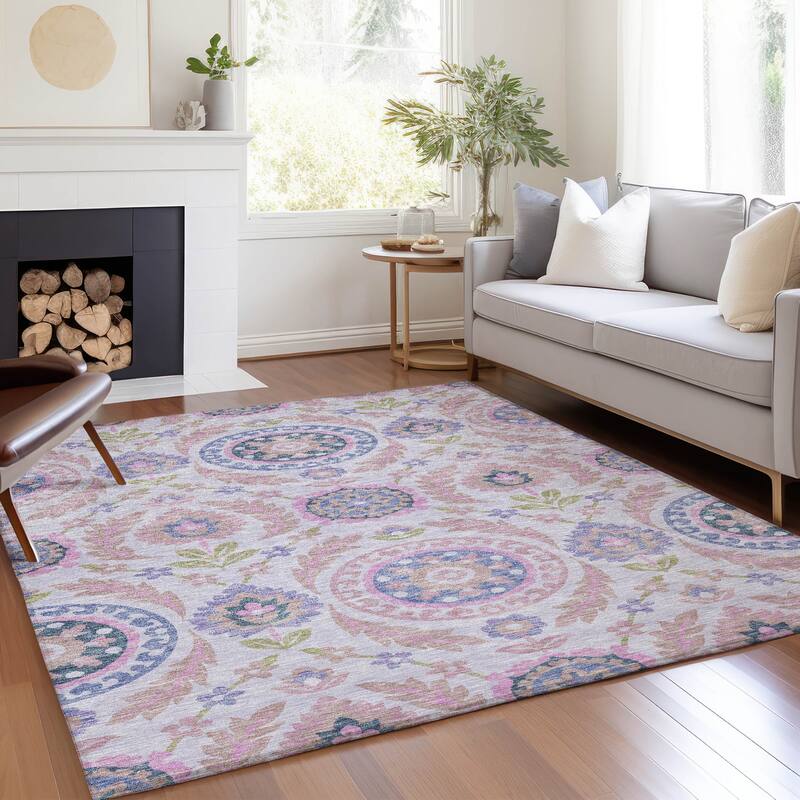 Machine Washable Indoor/ Outdoor Chantille Boho Suzani Rug