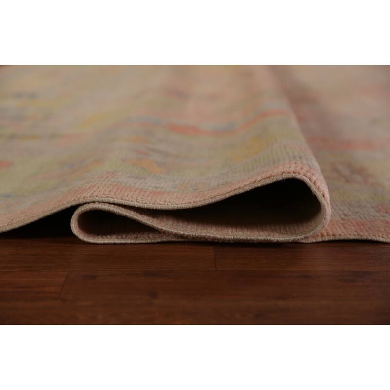 Hand Knotted Oriental 100% Wool Carpet Transitional All-Over Coral Oushak Area Rug - 12' 2'' X 9' 0''