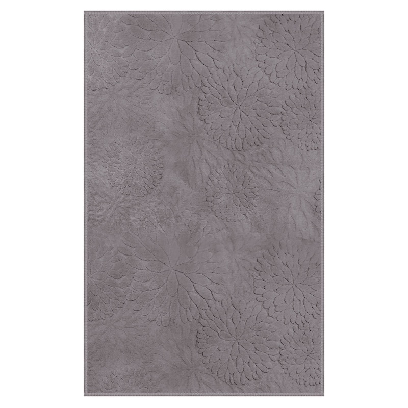 Mcow 3D Floral High-Low Textured Plush Washable Non-Slip Area Rug