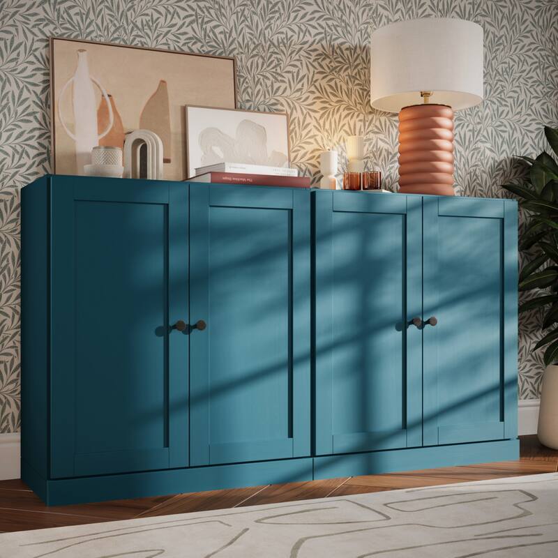 Palace Imports 100% Solid Wood 64" Sideboard with Raised Panel Doors & Adjustable Shelves - Teal Blue