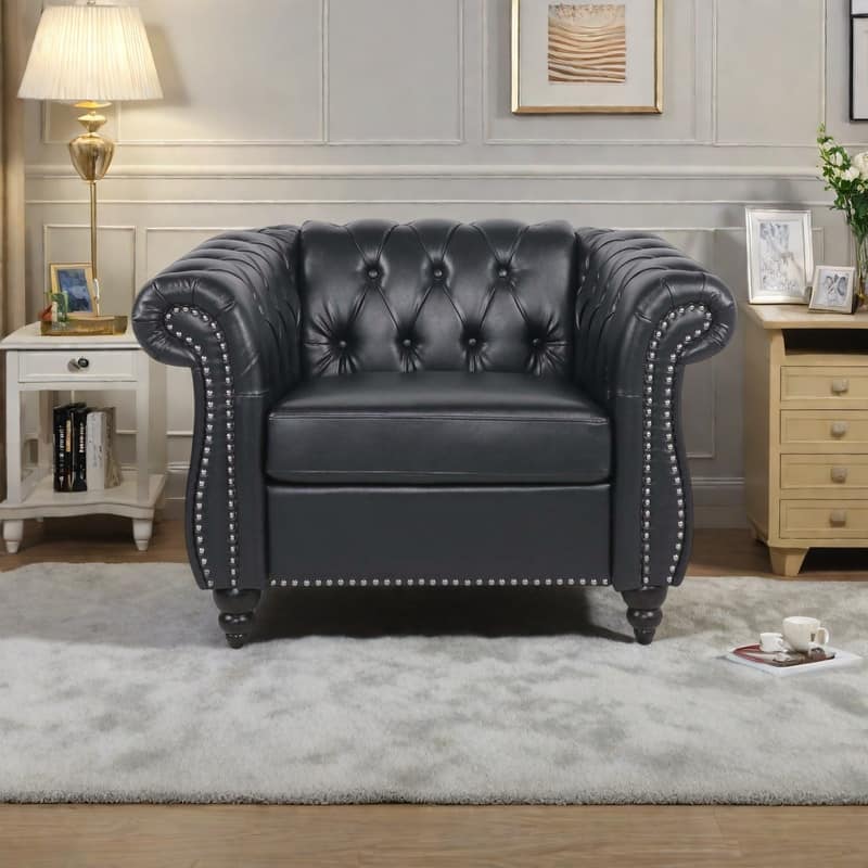 PU Leather 1-Seater Sofa with Pocket Springs - Black