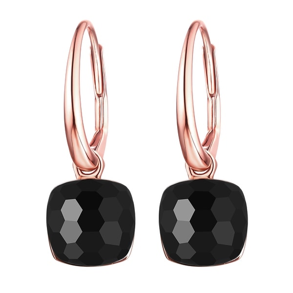 Vedantti Mini Honeycomb Cut Black Onyx Gemstone Protector Leverback Earring