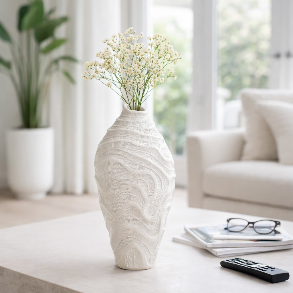 Decorative Vase - White Polyresin Textured Coastal Coral, 14