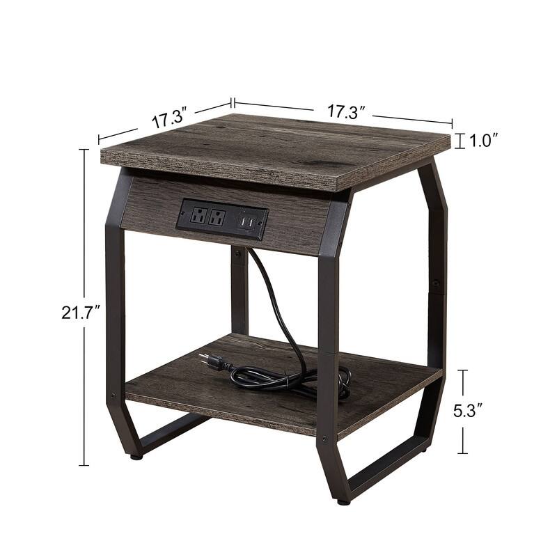Side Table with Charging End Tables Set of 2 with USB Ports & Sockets