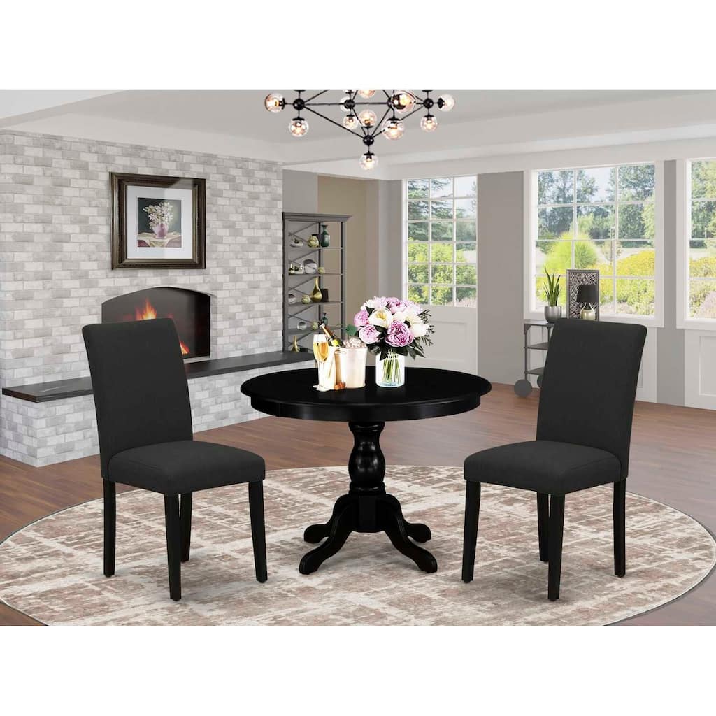 3-Piece Wirebrushed Black Solid Wood Top-Dining Room Set with High Back-Seats 4