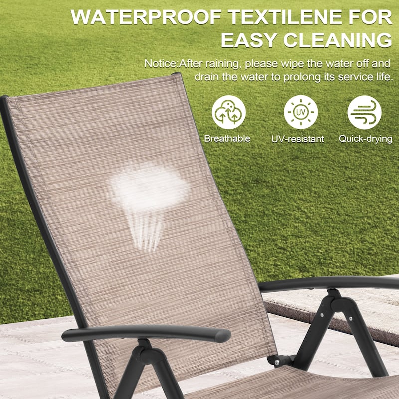 3-Pieces Outdoor Chaise Lounge Set Aluminum Adjustable Foldable Chaise Lounge Chairs and Side Table