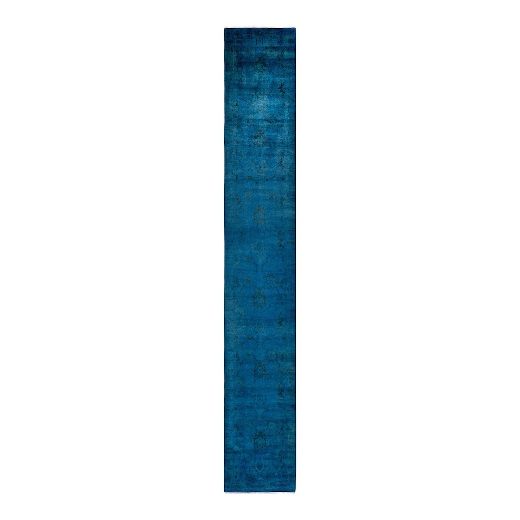 Overton Hand Knotted Wool Vintage Inspired Modern Contemporary Modern Blue Runner Rug - 2' 6" x 16' 4"
