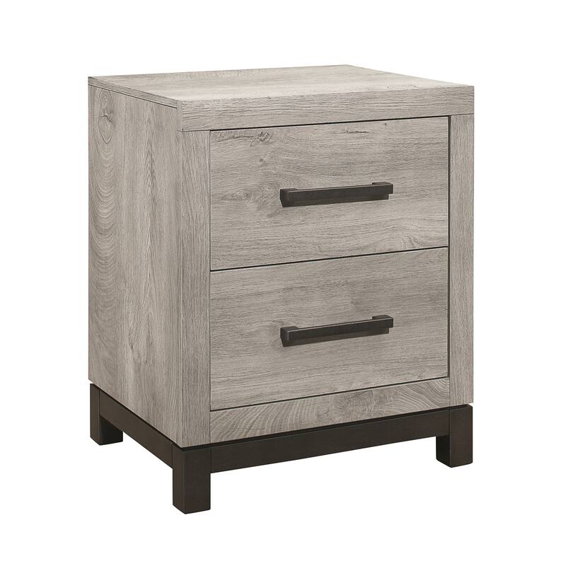 Attractive Gray Nightstand, 2 Drawers, Metal Bar Hardware, Premium Melamine - Light Gray