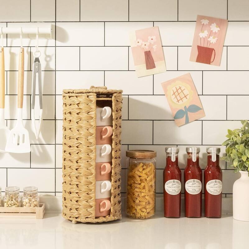 Freestanding Woven Toilet Paper Roll Holder with Lid for Bathroom, Power Room - 14.5'' H X 7'' W X 7'' D