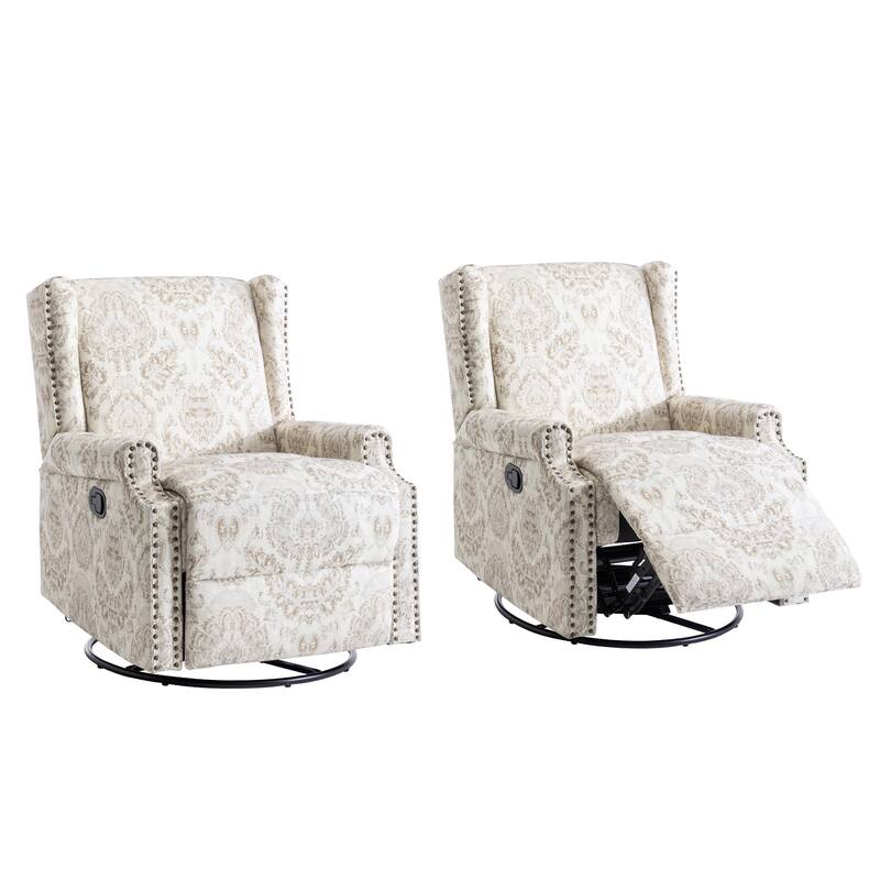 UIXE 2 Set Roderich Farmhouse Floral Print Swivel Rocker Push Back Recliner