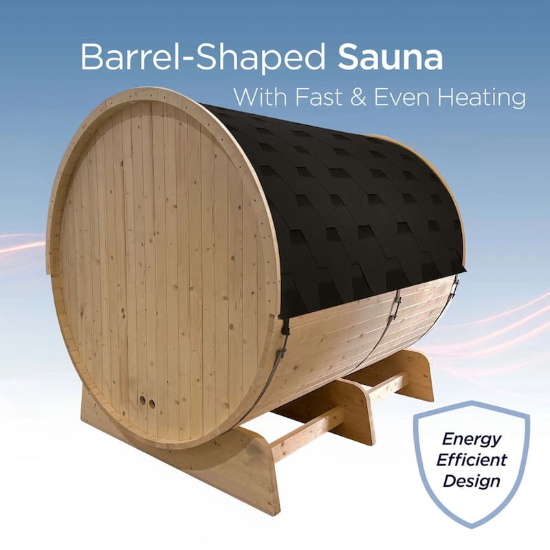 ALEKO 6-8 Person White Finland Pine Barrel Sauna with UL Electrical Heater - 88L x 73W x 79H inch