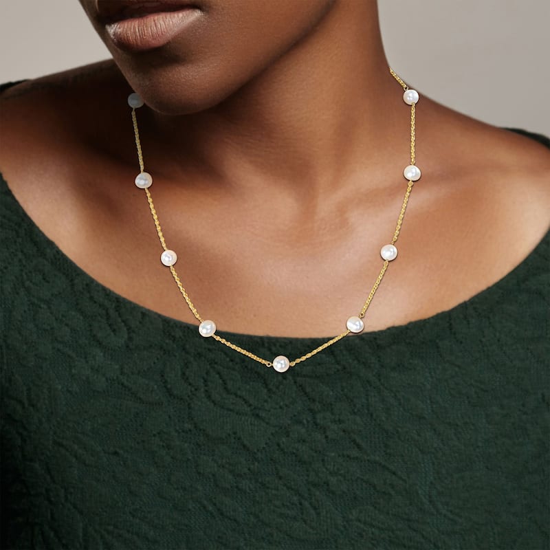 Miadora 18" 14KY Necklace w/ 6.5-7mm White Freshwater Cultured Pearls
