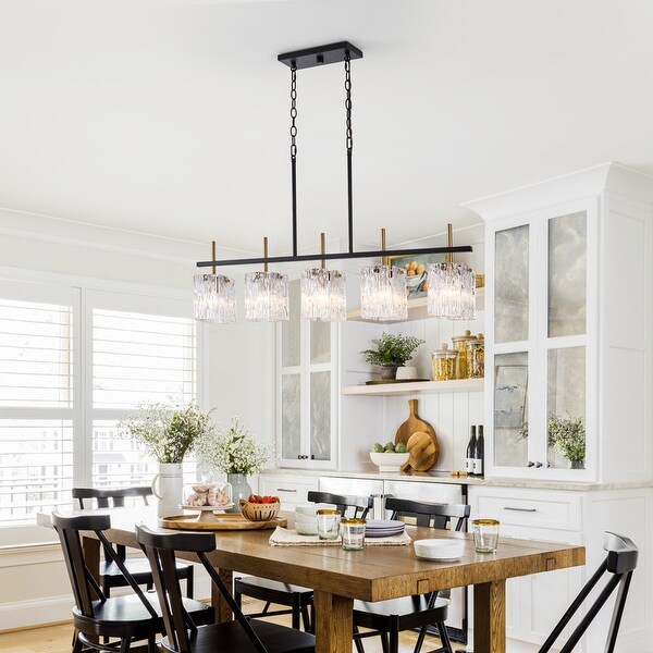KAWOTI 5-Light Linear Kitchen Island Pendant, Black & Gold - On
