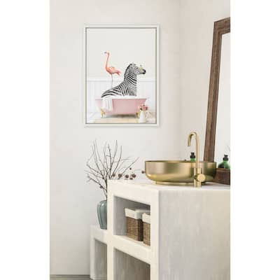 Kate and Laurel Zebra Flamingo Rose Bath Framed Canvas by Amy Peterson