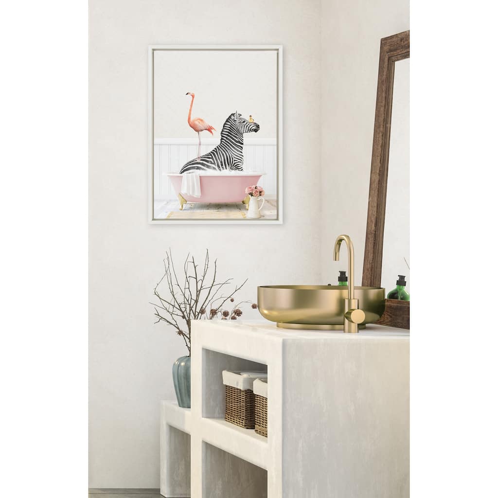 Kate and Laurel Zebra Flamingo Rose Bath Framed Canvas by Amy Peterson