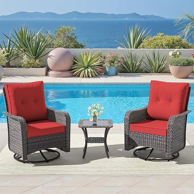 Kullavik 3-Piece Outdoor Swivel Rocking Chair Set With Cushions - Red