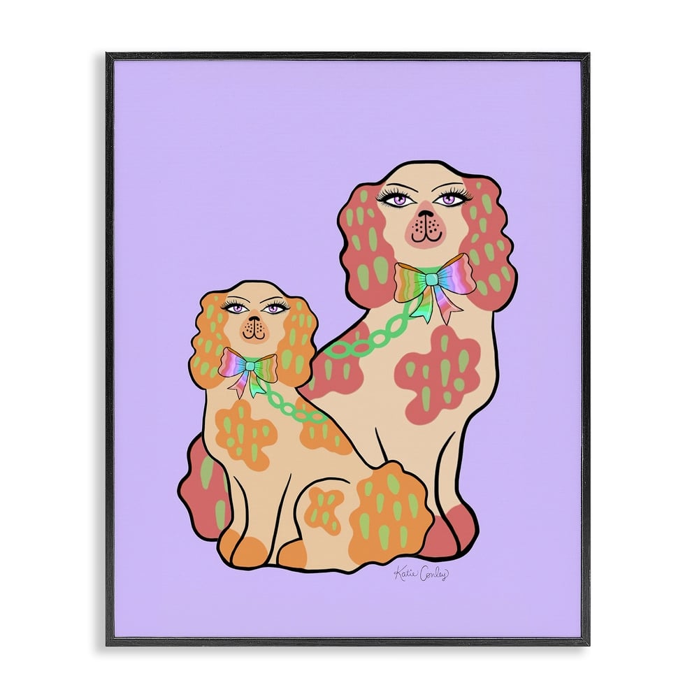 Stupell Funky Dogs on Purple Framed Giclee Art Design By Katie Conley