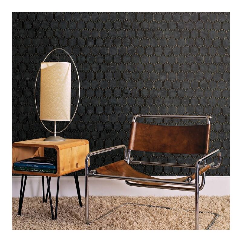 Brewster Starling Charcoal Honeycomb Wallpaper - 27.5 x 396 x 0.025