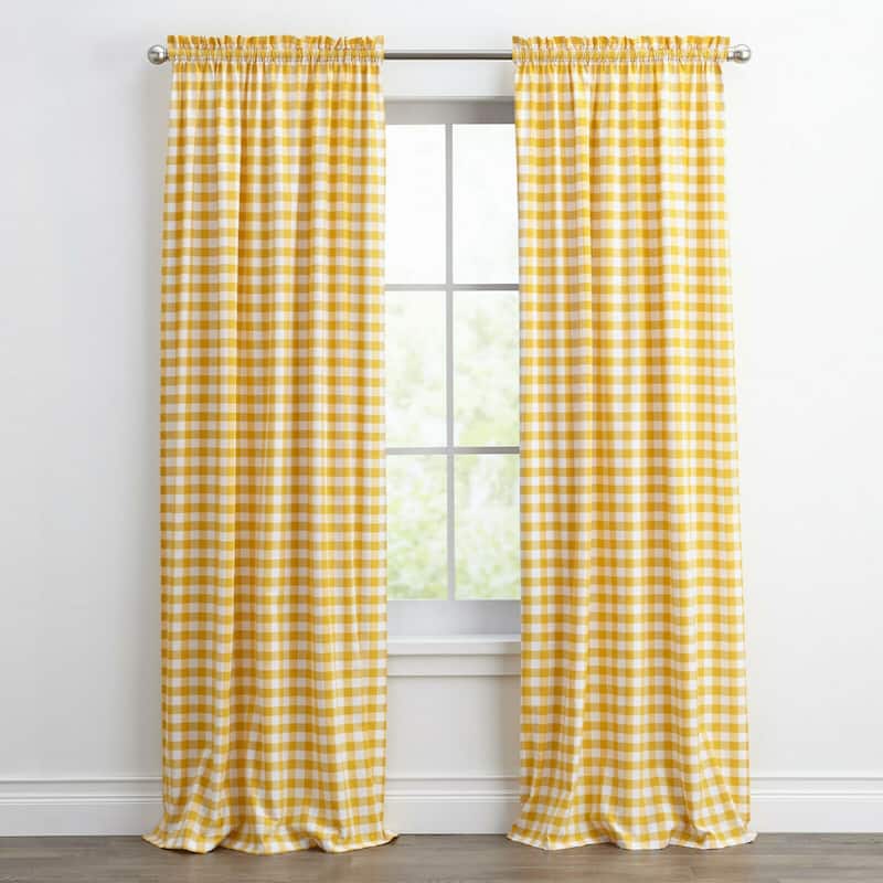 Kate Aurora Country Farmhouse Buffalo Check Plaid Gingham Window Curtains - Yellow - 42 in. W x 95 in.