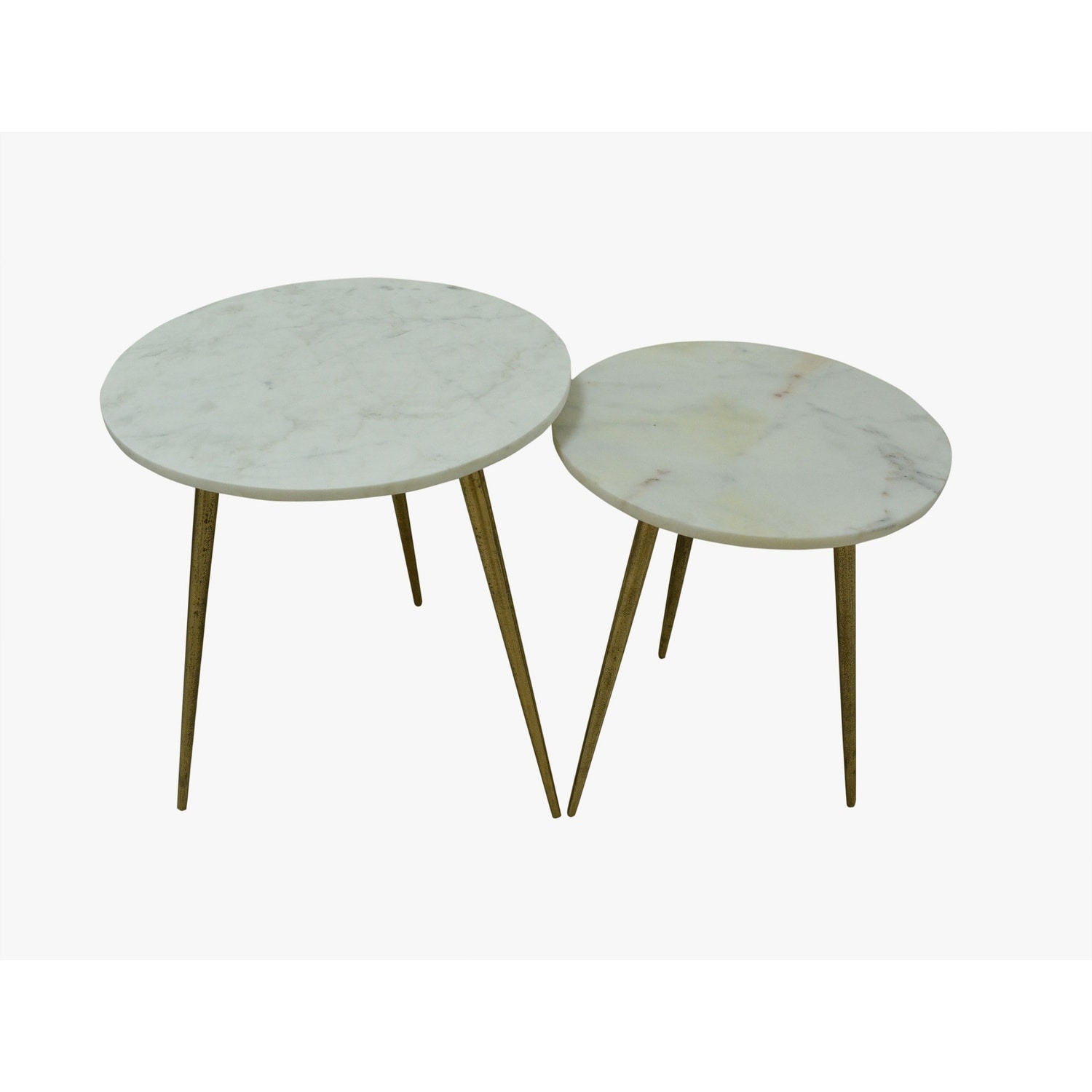 Set of 2 White Marble Top Side Table w/Aluminum Legs