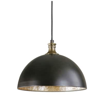1-Light Capiz Shell Nautical Pacific Dome Ceiling Pendant - 10.5" - Black