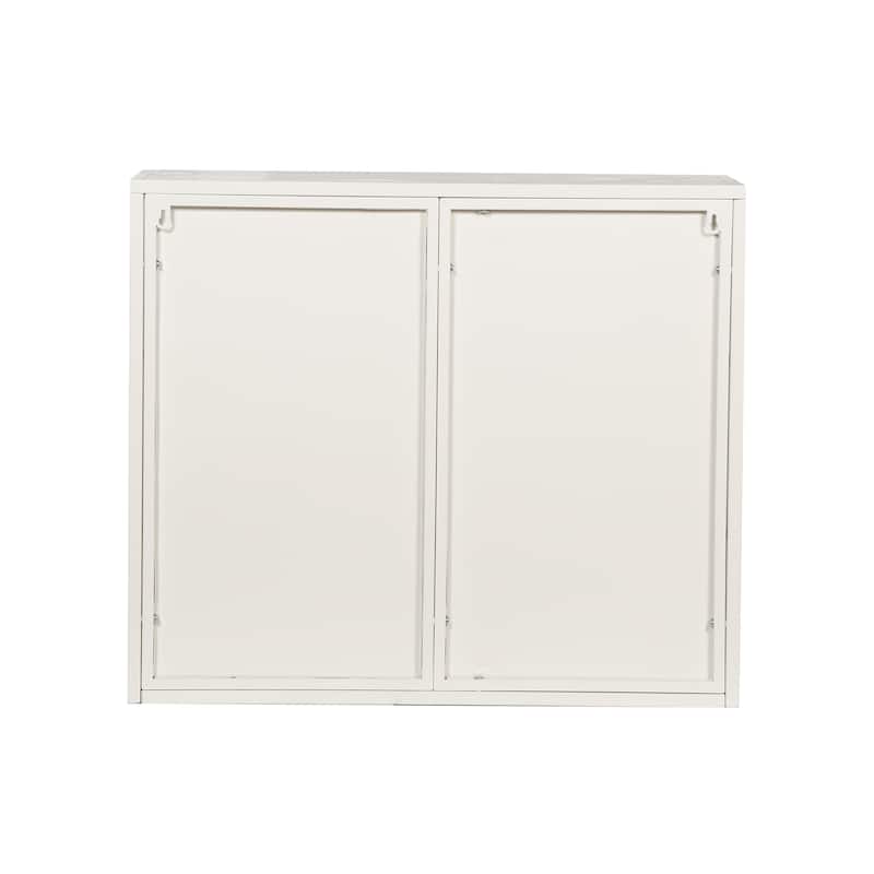 Modern White Wall Cabinet with Fluted Glass Doors and Three-Tier Storage for Entryway, Bathroom, or Living Room