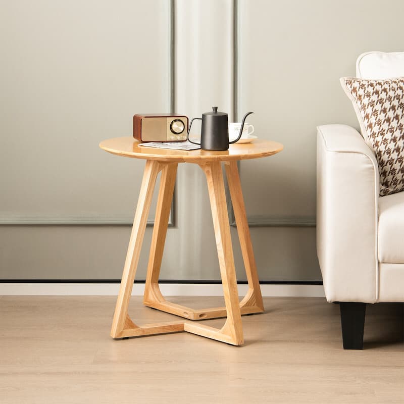 Rubber Wood Round Coffee End Table with V-Shaped Legs and 110 lbs Capacity - 24" x 24" x 24"(L x W x H)