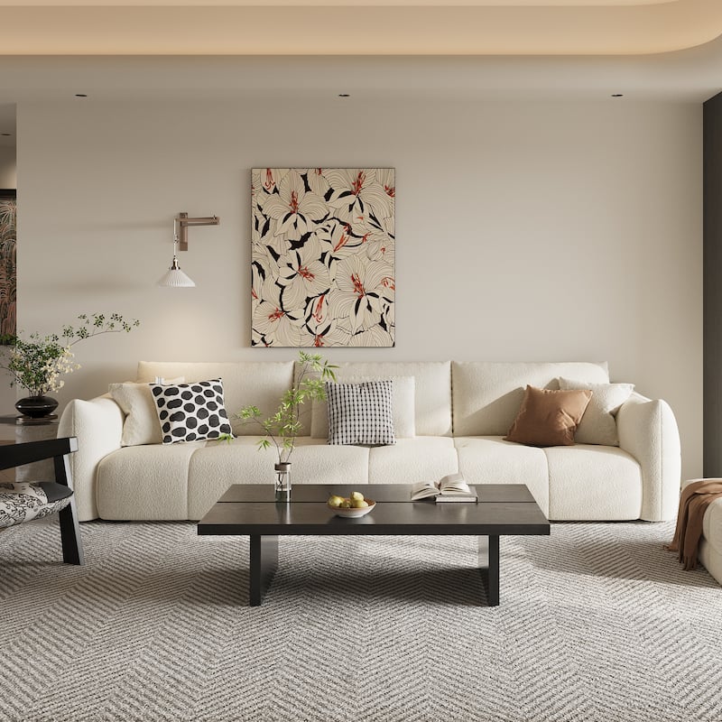 47" Mid Century Modern Black Wood Coffee Table,Rectangle Coffee Table for Livingroom