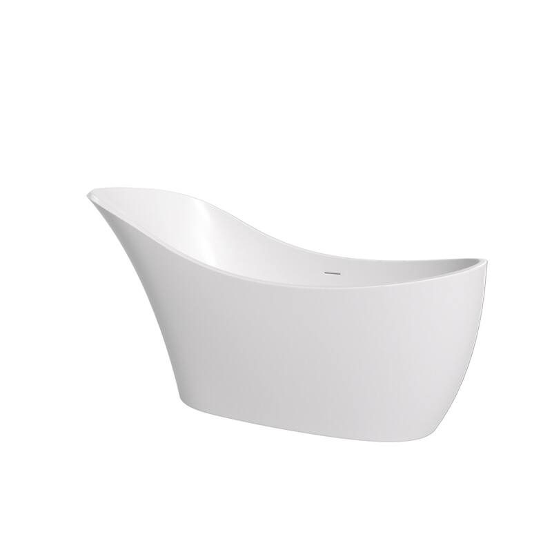 66 in. Solid Surface Freestanding Flat bottom Soaking Bathtub in White