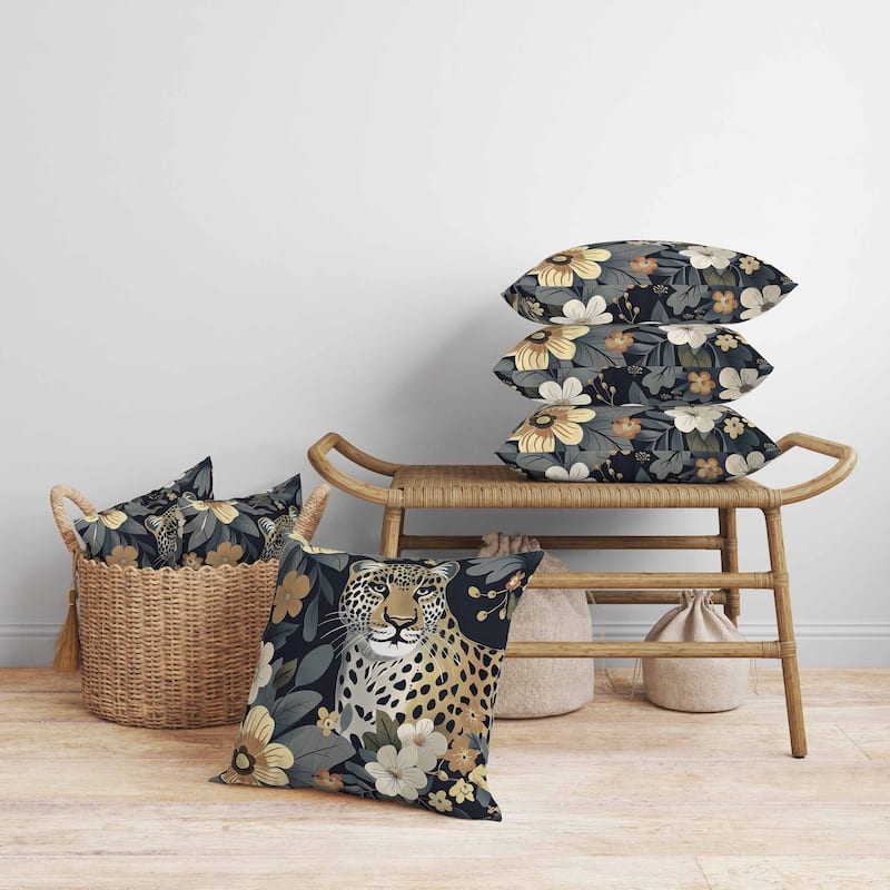 Jungle Cat Faux Suede Reversible Throw Pillow Beige and Gray