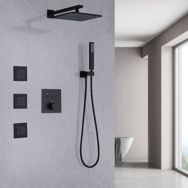 Luxury 3-Way Complete Rain Showerhead with High-pressure Handheld Showerhead&3-Body Jet in Black/Gold/Nickel - Matte Black