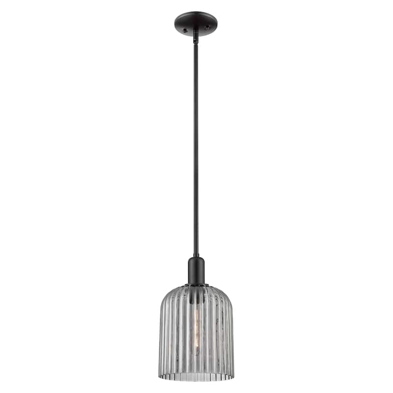 Innovations Lighting Endless Possibilities Arcadia - Bridal Veil - 1 Light 8" Stem Hung Mini Pendant - Matte Black/Light Smoke Shade