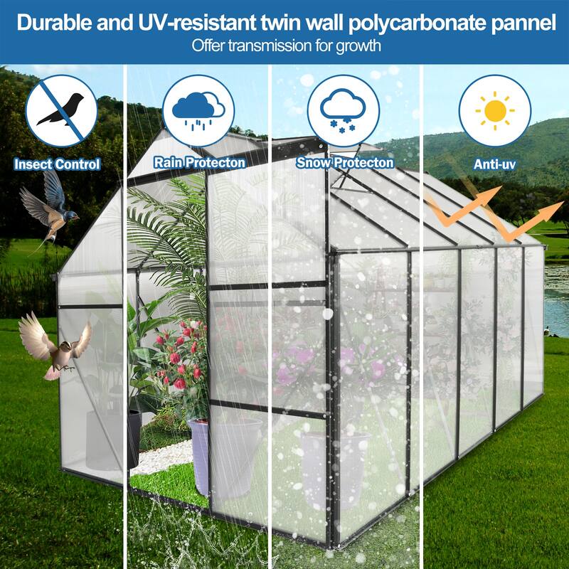 6x10 FT Greenhouse Raised Base and Anchor Aluminum Heavy Duty Walk-in Greenhouses for Outdoor Backyard in All Season - 10 x 10