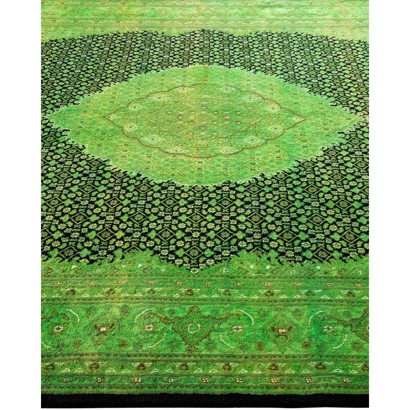 Overton Hand Knotted Wool Vintage Inspired Modern Contemporary Overdyed Green Area Rug - 6' 1" x 9' 3"