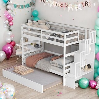 Twin over Twin Bunk Beds With Twin Trundle and Stairway Storage for Home